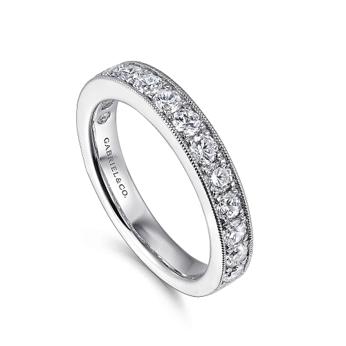 Padua - 14K White Gold Micro Pave Set Diamond Wedding Band with Milgrain - 0.95ct
