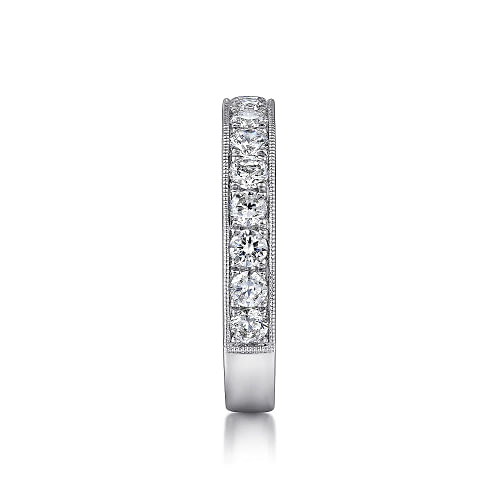 Padua - 14K White Gold Micro Pave Set Diamond Wedding Band with Milgrain - 0.95ct