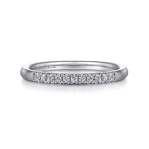 Portofino - 14K White Gold 11 Stone French Pave Diamond Wedding Band - 0.1ct