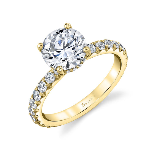 Sylvie | 14K Yellow Gold Diamond Engagement Ring with Accented Band