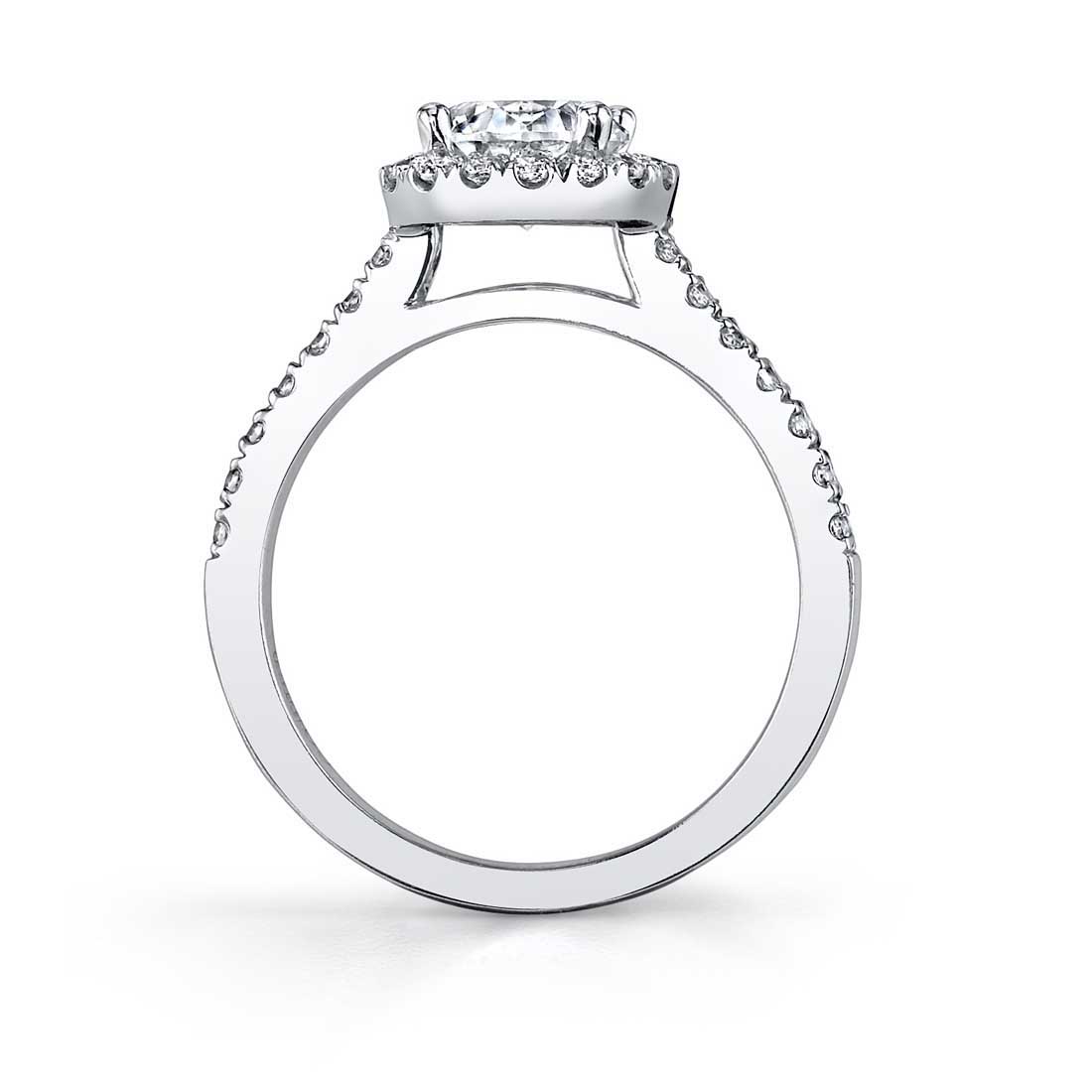 14K White Gold Emerald Cut Halo Engagement Ring