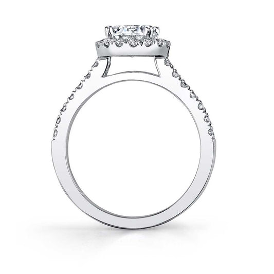 14K White Gold Emerald Cut Halo Engagement Ring