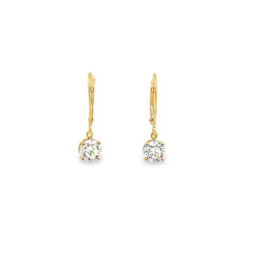 14K Yellow Gold Diamond Dangle Solitaire Earrings Estate - 1.75 CT