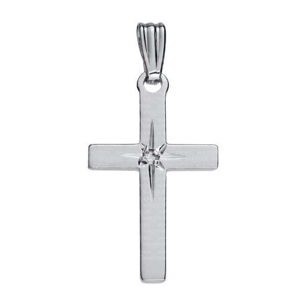 Marathon | 14K White Gold Cross and Diamond Necklace