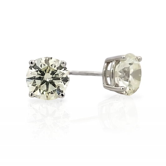 14K White Gold Diamond Solitaire Stud Earrings - 3 Carat