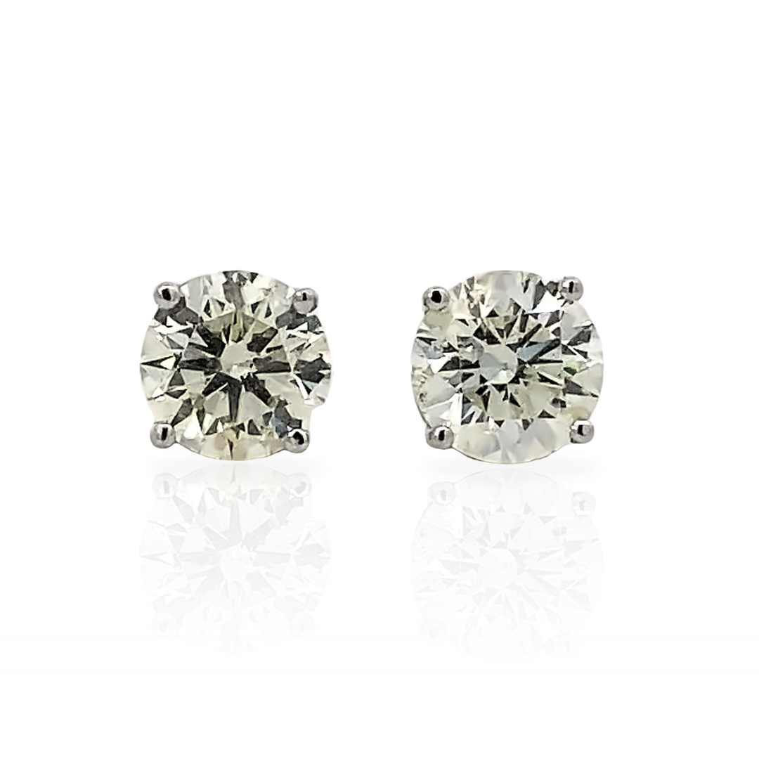 14K White Gold Diamond Solitaire Stud Earrings - 3 Carat