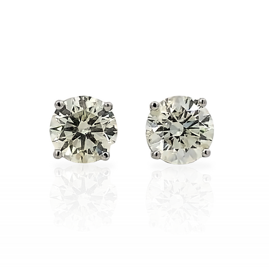 14K White Gold Diamond Solitaire Stud Earrings - 3 Carat