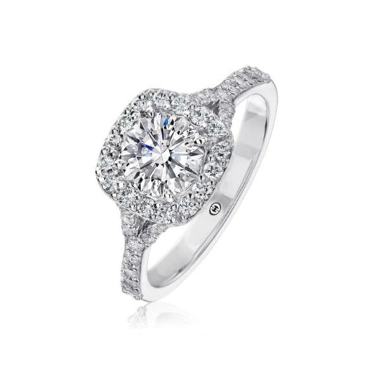 18K White Gold Cushion Halo Engagement Ring