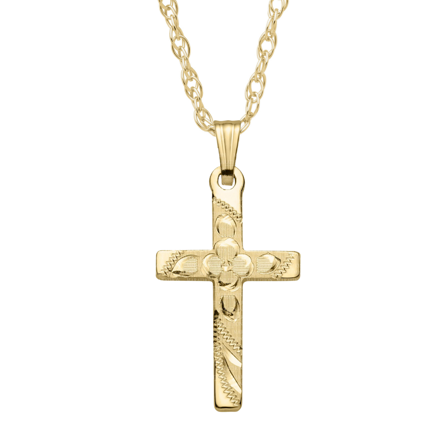 Marathon | 14K Yellow Gold Engraved Cross