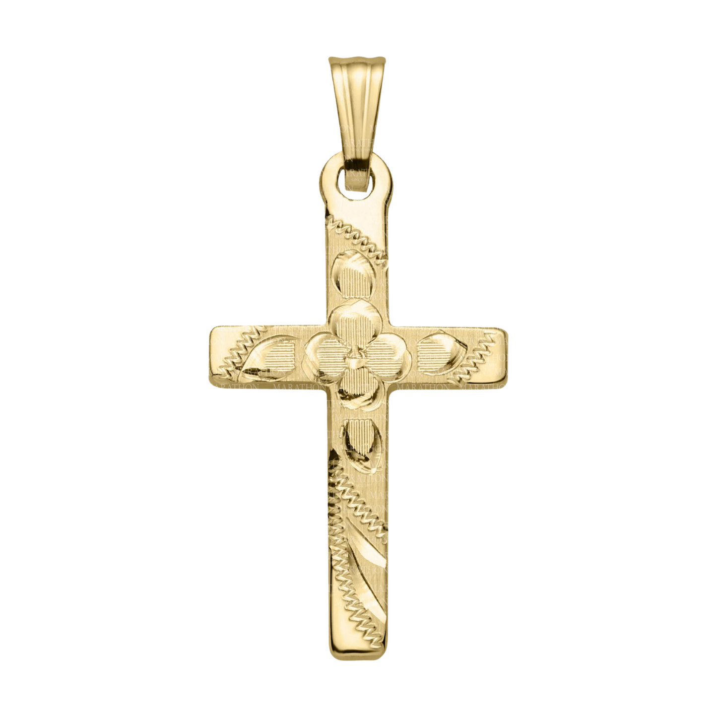 Marathon | 14K Yellow Gold Engraved Cross