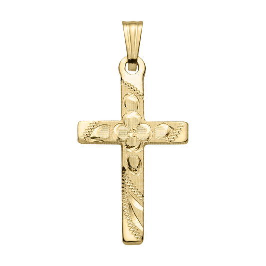 14K Yellow Gold Engraved Cross