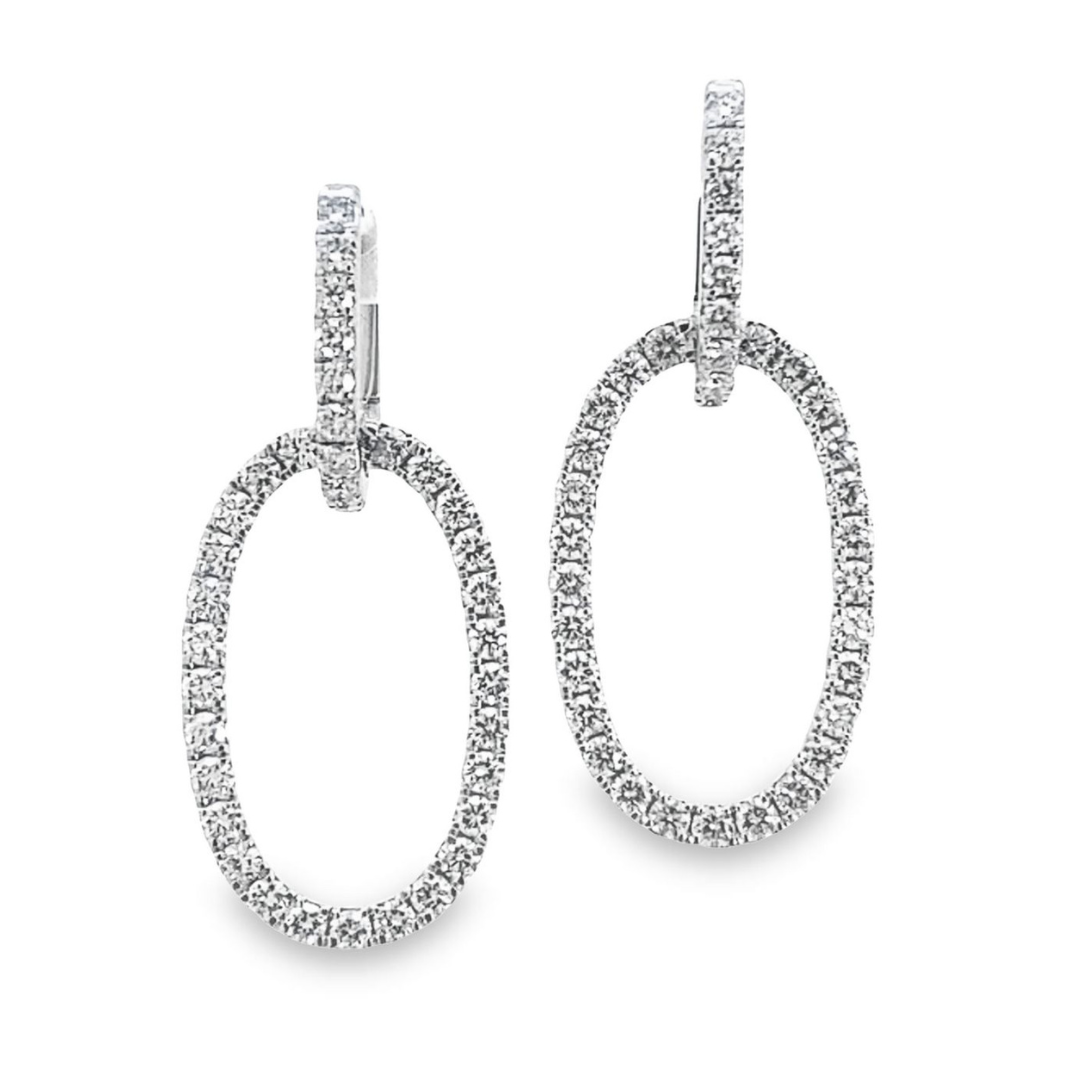 14K White Gold Diamond Drop Hoops