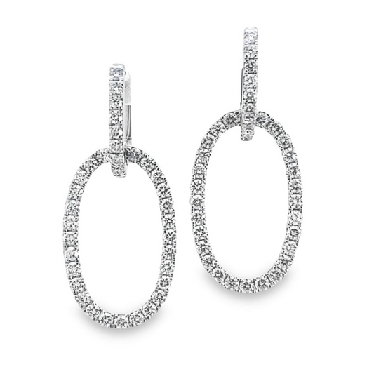 14K White Gold Diamond Drop Hoops