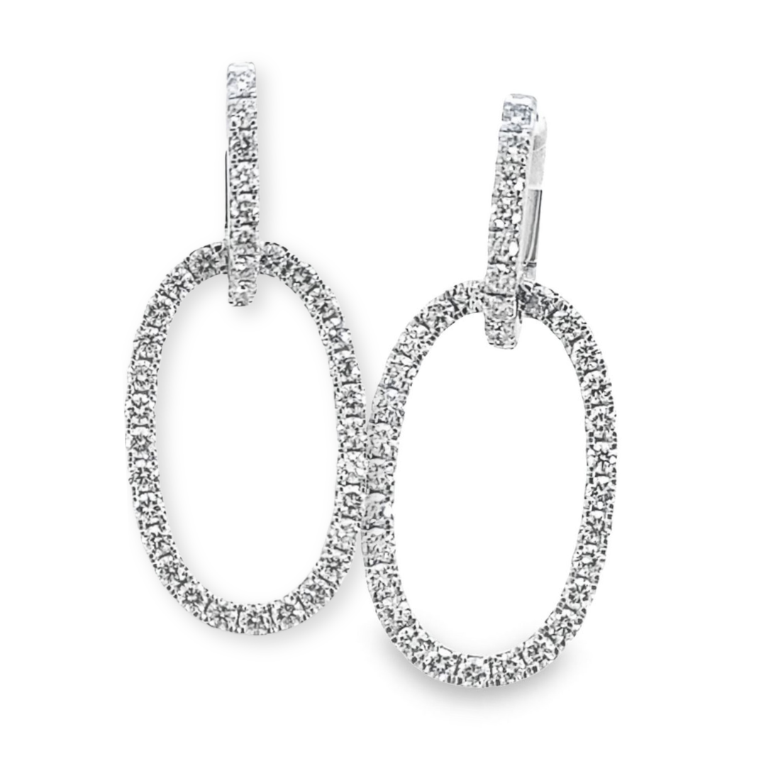 14K White Gold Diamond Drop Hoops