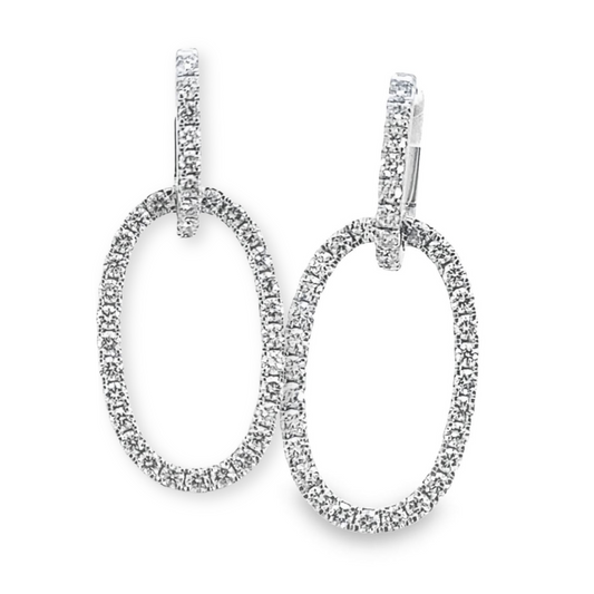 14K White Gold Diamond Drop Hoops
