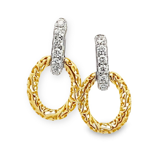 Stern International | 14K White and Yellow Gold Diamond Chain Drop Hoops