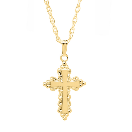 Marathon | Gold Filled Cross Necklace with Beaded Border