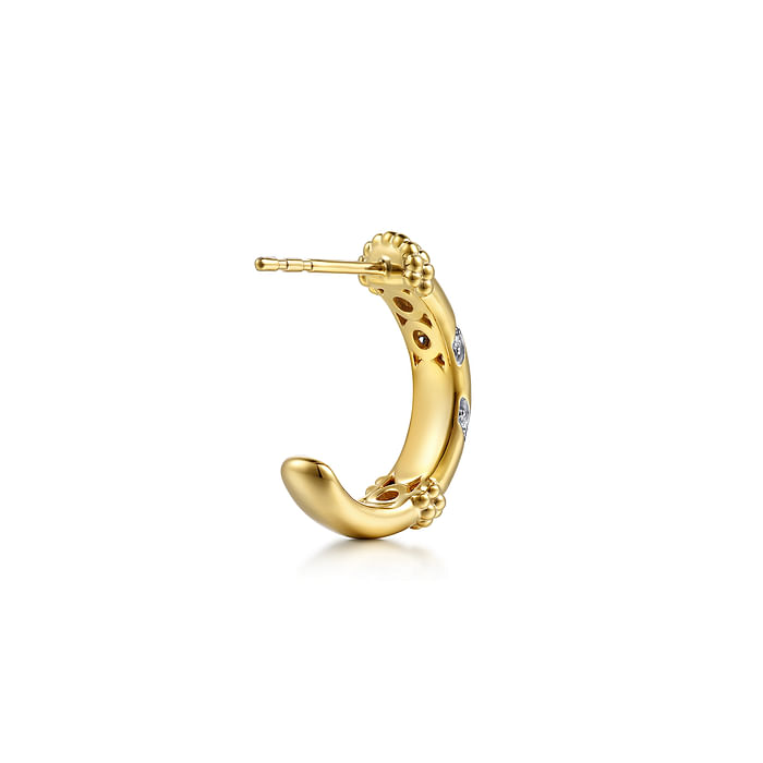 14K Yellow Gold Bujukan and Diamond Chevron J Hoop Earrings
