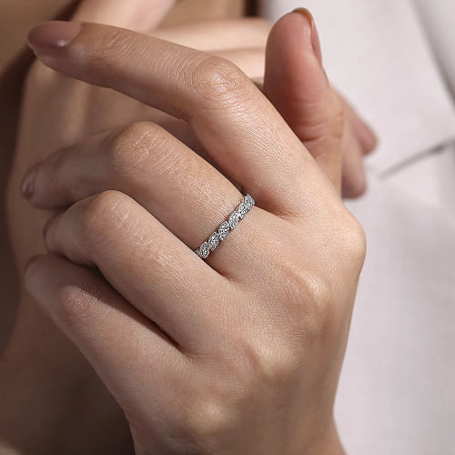 14K White Gold Scalloped Marquise Stackable Diamond Ring