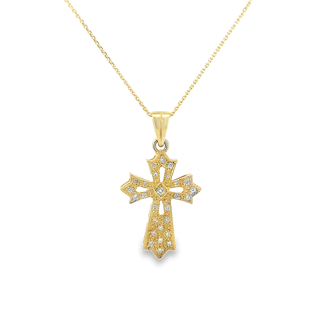 14K Yellow Gold Vintage Diamond Cross Necklace