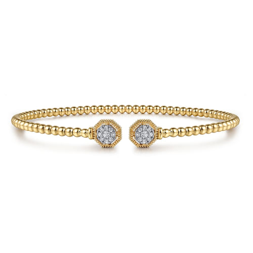 14K Yellow Gold Bujukan Diamond Hexagon Split Bangle
