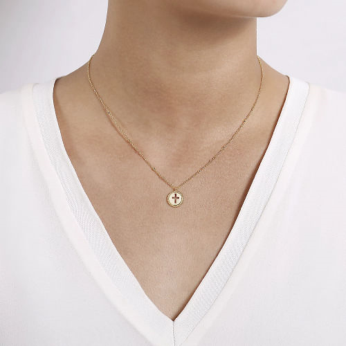Gabriel & Co | 14K Yellow Gold Bujukan Cross Pendant Necklace