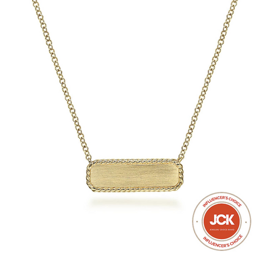 Gabriel & Co | 14K Yellow Gold Rectangular ID Pendant Necklace with Twisted Rope Frame