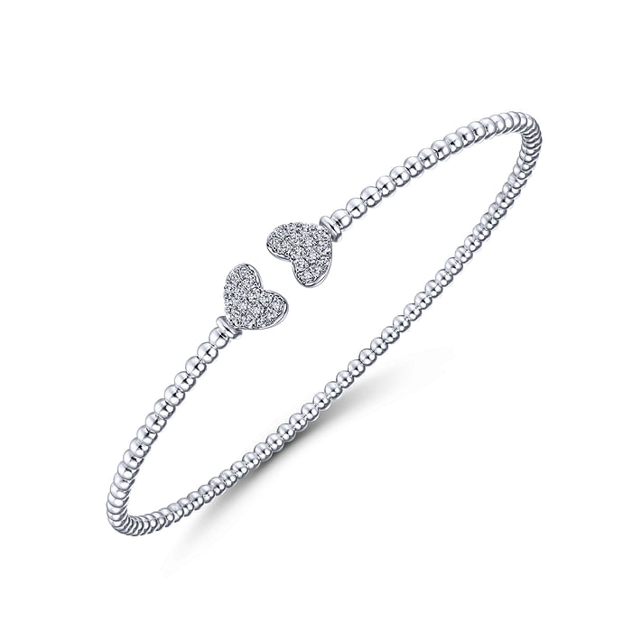 14K White Gold Bujukan Diamond Hearts Split Bangle