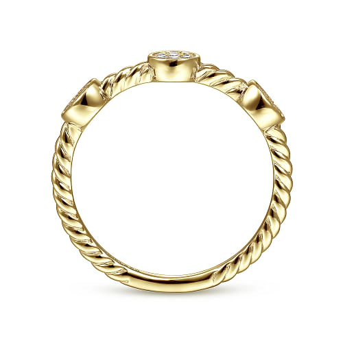 Gabriel & Co | 14K Yellow Gold Twisted Rope Cluster Diamond Station Stackable Ring