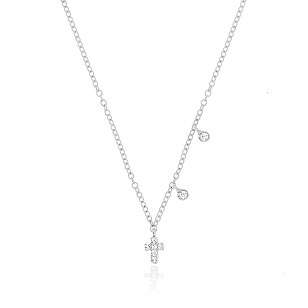 Meira T Designs | White Gold Dainty Cross and Bezel Diamond Necklace