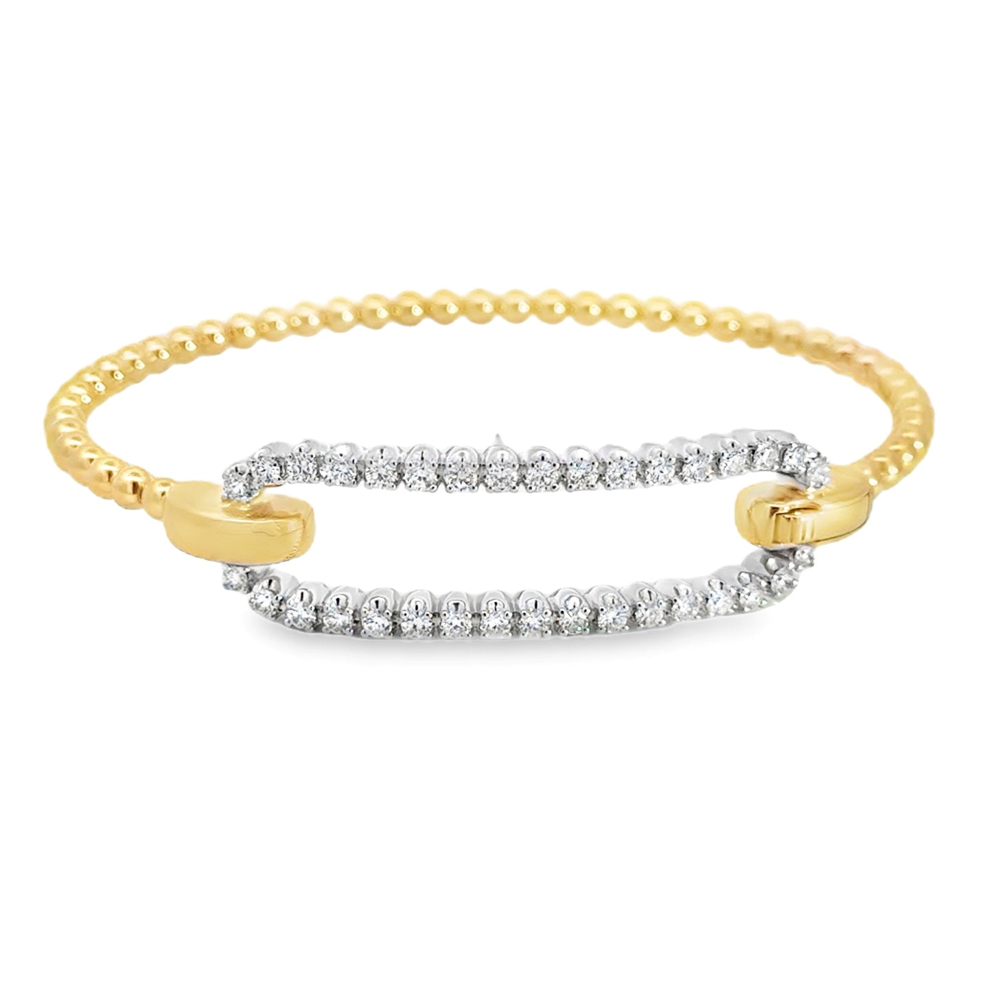 14K White and Yellow Gold Bujukan and Diamond Oval Link Bangle Bracelet