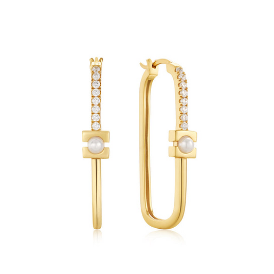 Ania Haie | Gold Pearl Modernist Oval Hoop Earrings