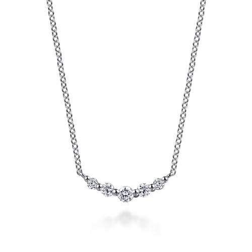 14K White Gold White Sapphire Bar Necklace - 0.29 Carats