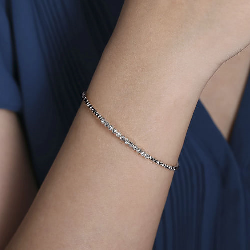 Gabriel & Co | 14K White Gold Bujukan Bead Diamond Bangle