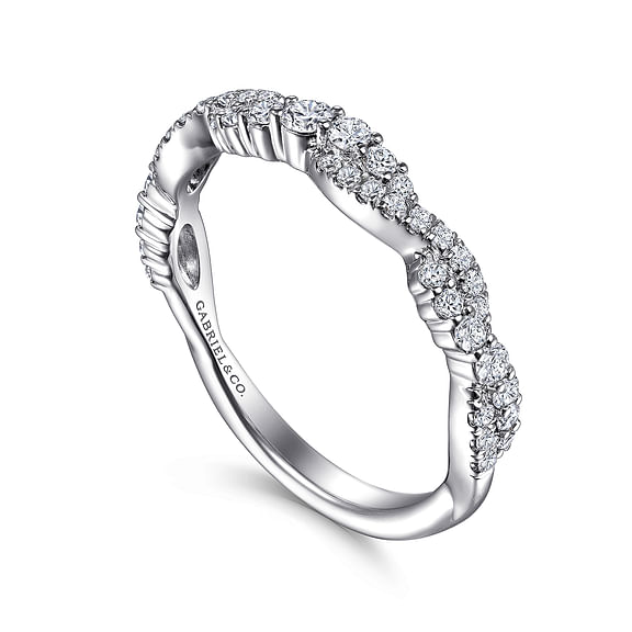 14K White Gold Twisted Diamond Stackable Ring