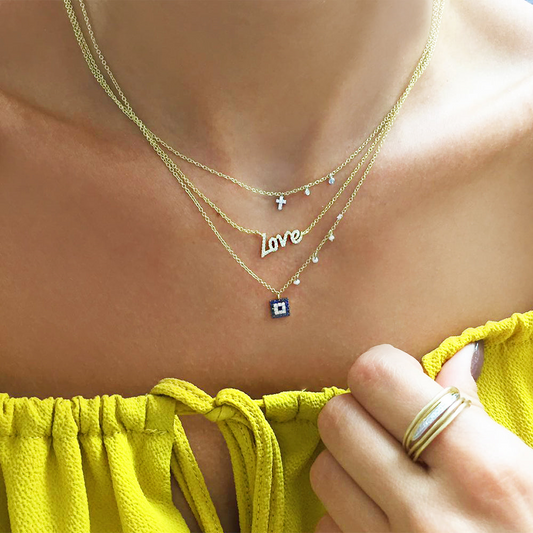 White Gold Dainty Cross and Bezel Diamond Necklace
