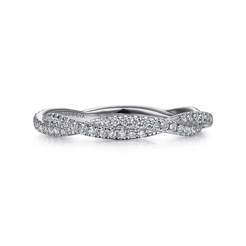 14K White Gold Diamond Pave Twisted Stackable Band