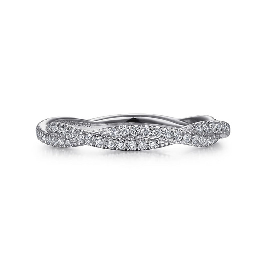 14K White Gold Diamond Pave Twisted Stackable Band
