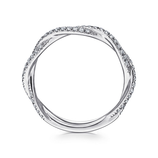 14K White Gold Diamond Pave Twisted Stackable Band