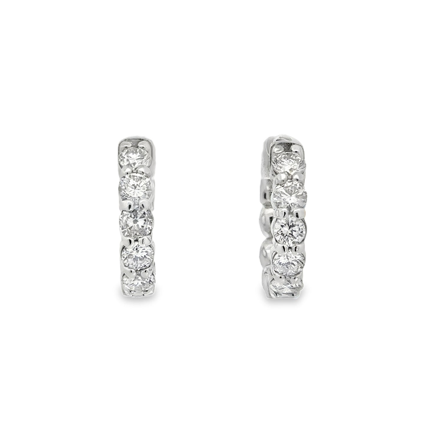 14K White Gold Diamond Huggie Earrings - 2.09 Carats