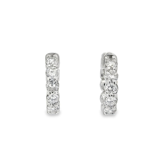 14K White Gold Diamond Huggie Earrings - 2.09 Carats