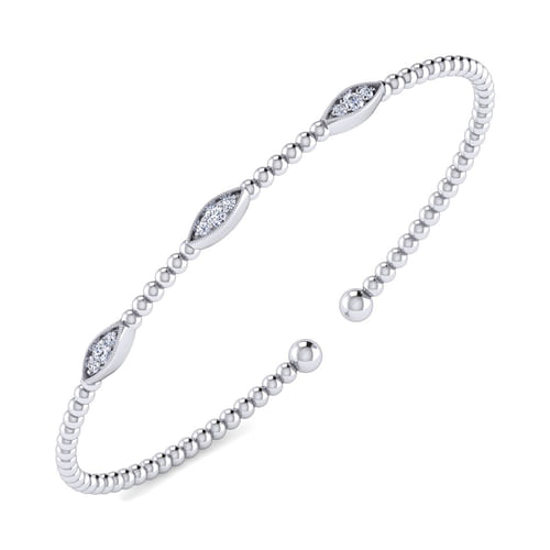 14K White Gold Bujukan Diamond Marquise Stations Bangle