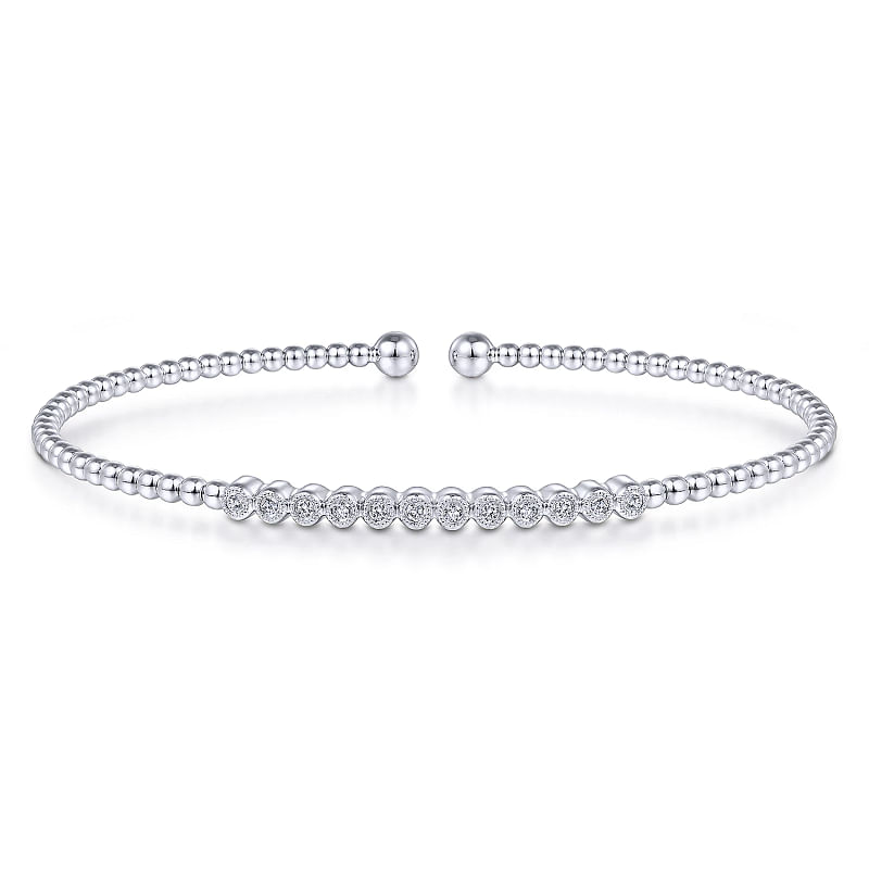 14K White Gold Bujukan Bead Diamond Bangle