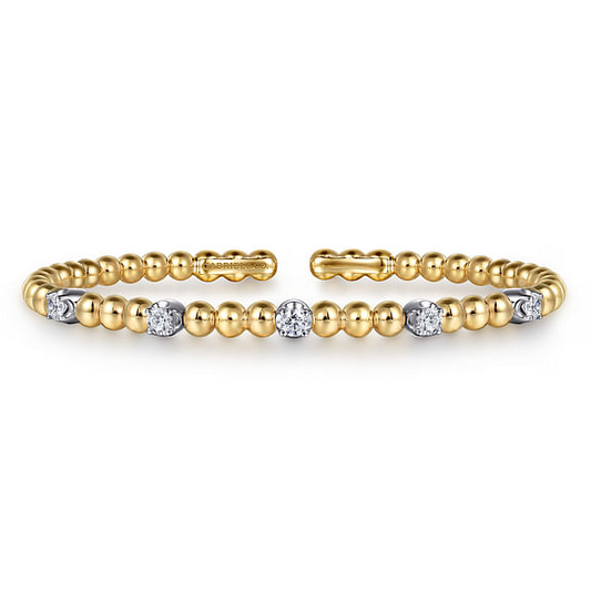 14K White and Yellow Gold Bujukan and Diamond Station Split Bangle Bracelet