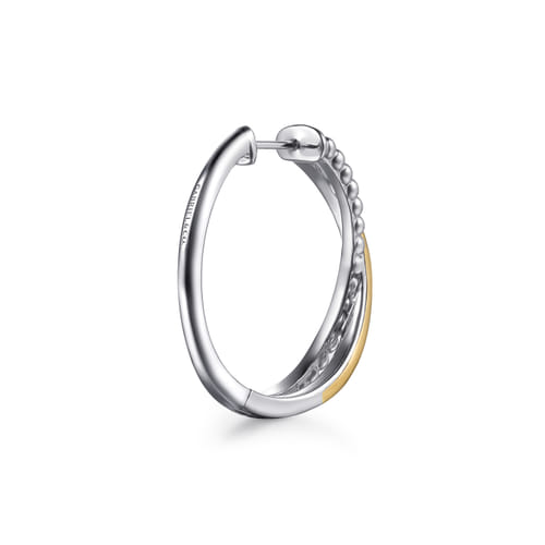 14K Yellow Gold and Sterling Silver Bujukan Criss Cross Intricate Hoop Earrings