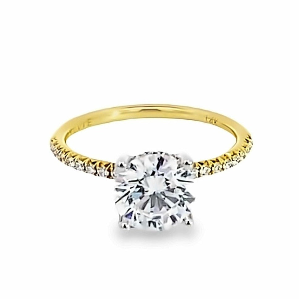 14K Yellow Gold Diamond Engagement Ring with Accented Band