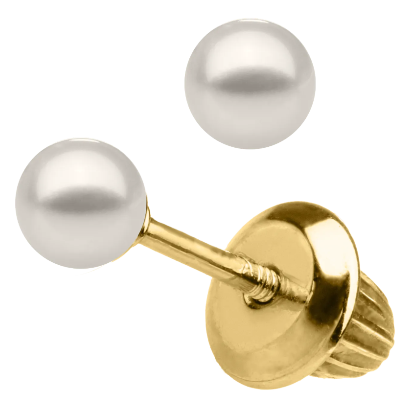 14K Yellow Gold Pearl Earrings