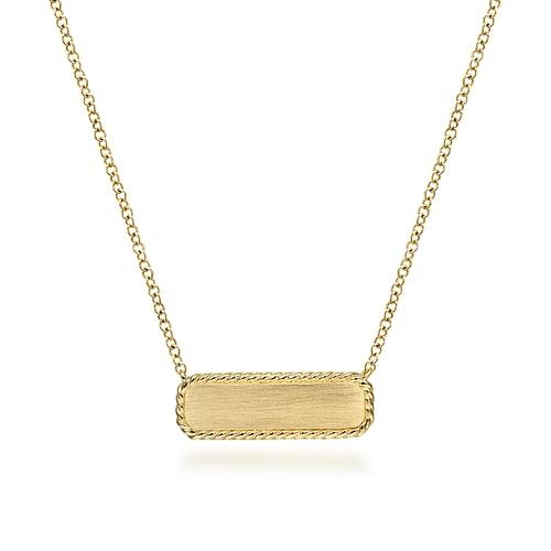 14K Yellow Gold Rectangular ID Pendant Necklace with Twisted Rope Frame
