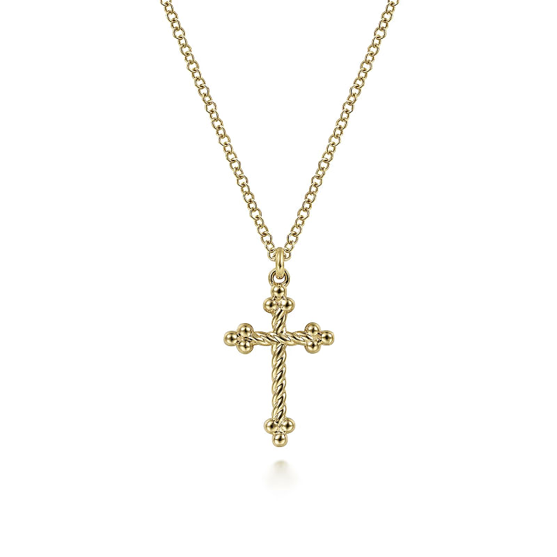 Gabriel & Co | 14K Yellow Gold Bujukan Twisted Rope Cross Pendant