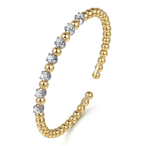14K White and Yellow Gold Diamond Bujukan Beads Split Bangle